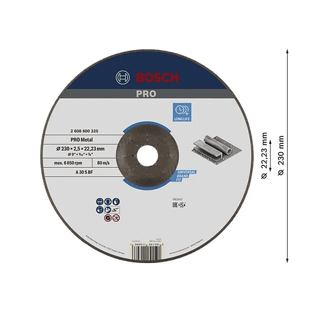 Disco abrasivo Ø230mm colado PRO Metal BOSCH 