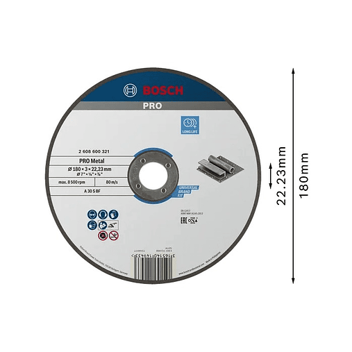 Disco abrasivo Ø180mm colado PRO Metal BOSCH 1