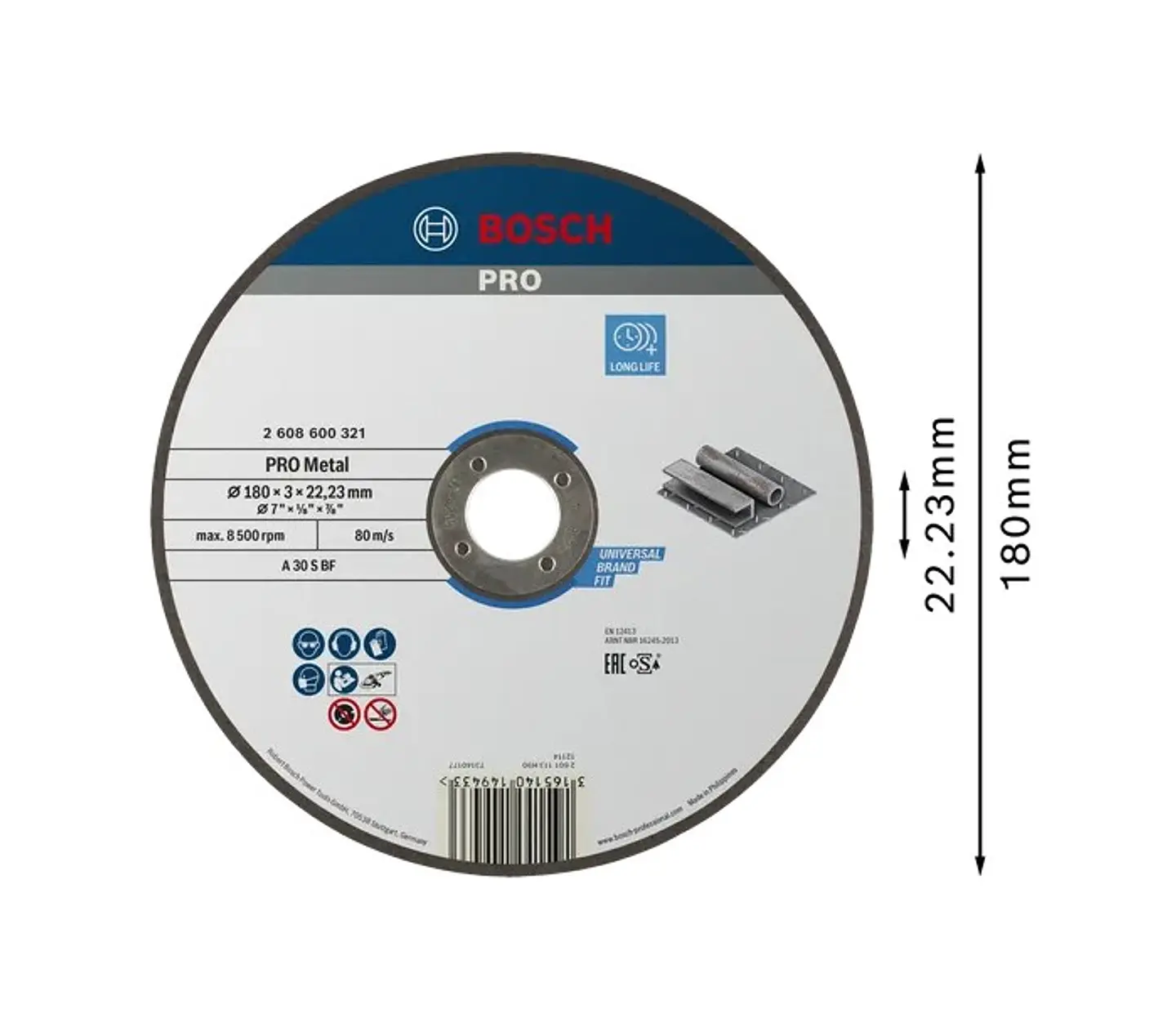 Disco abrasivo Ø180mm colado PRO Metal BOSCH 1