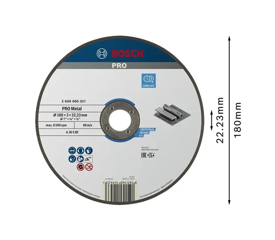 Disco abrasivo Ø180mm colado PRO Metal BOSCH 1