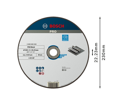 Disco abrasivo Ø230mm colado PRO Metal BOSCH