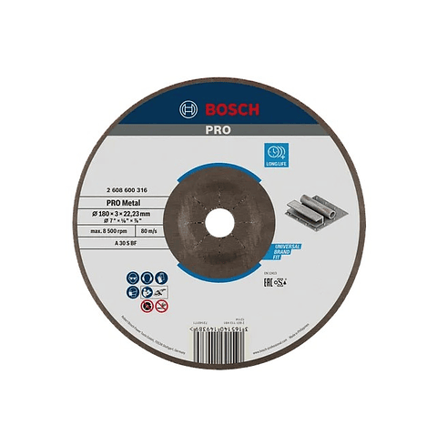 Disco abrasivo Ø180mm colado PRO Metal BOSCH