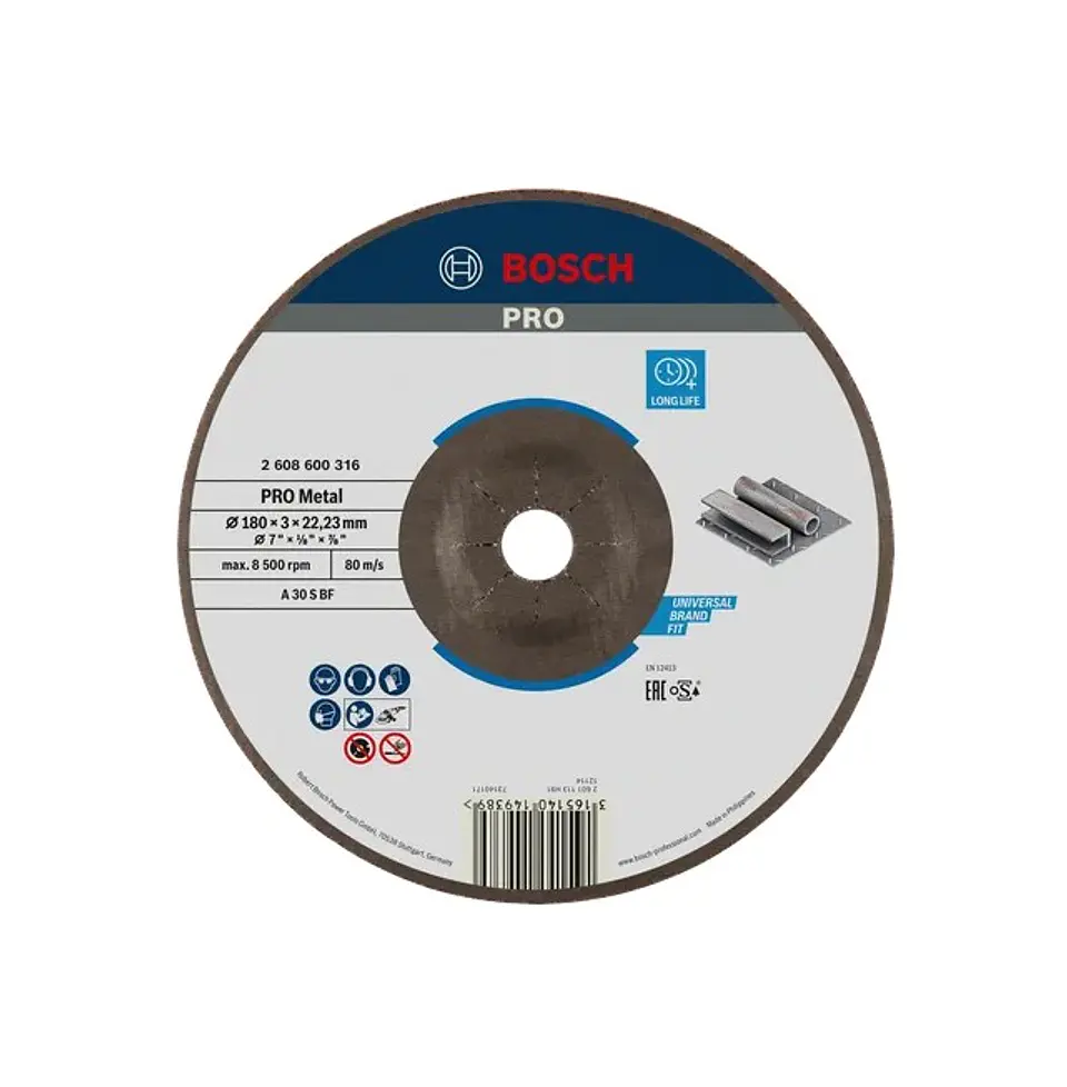 Disco abrasivo Ø180mm colado PRO Metal BOSCH 1