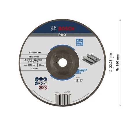 Disco abrasivo Ø180mm colado PRO Metal BOSCH