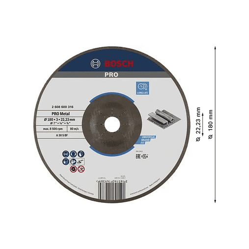 Disco abrasivo Ø180mm colado PRO Metal BOSCH 2