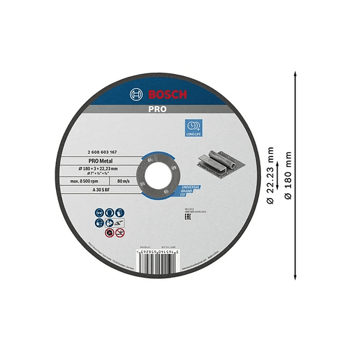 Disco abrasivo Ø180mm colado PRO Metal BOSCH 2