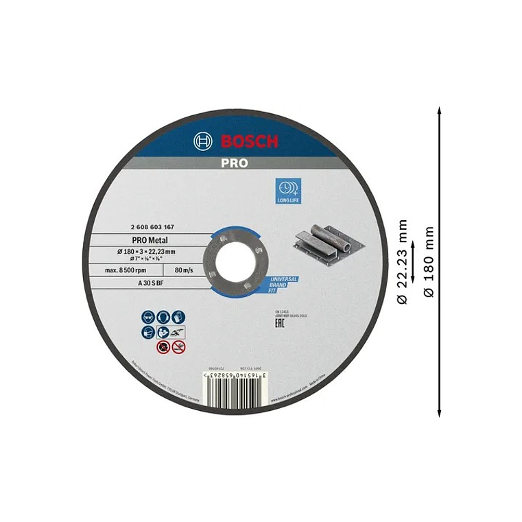 Disco abrasivo Ø180mm colado PRO Metal BOSCH 2