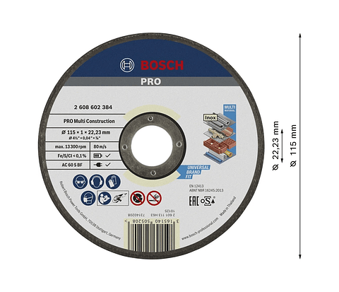 Disco abrasivo Ø115mm PRO Multi Construction colado BOSCH 