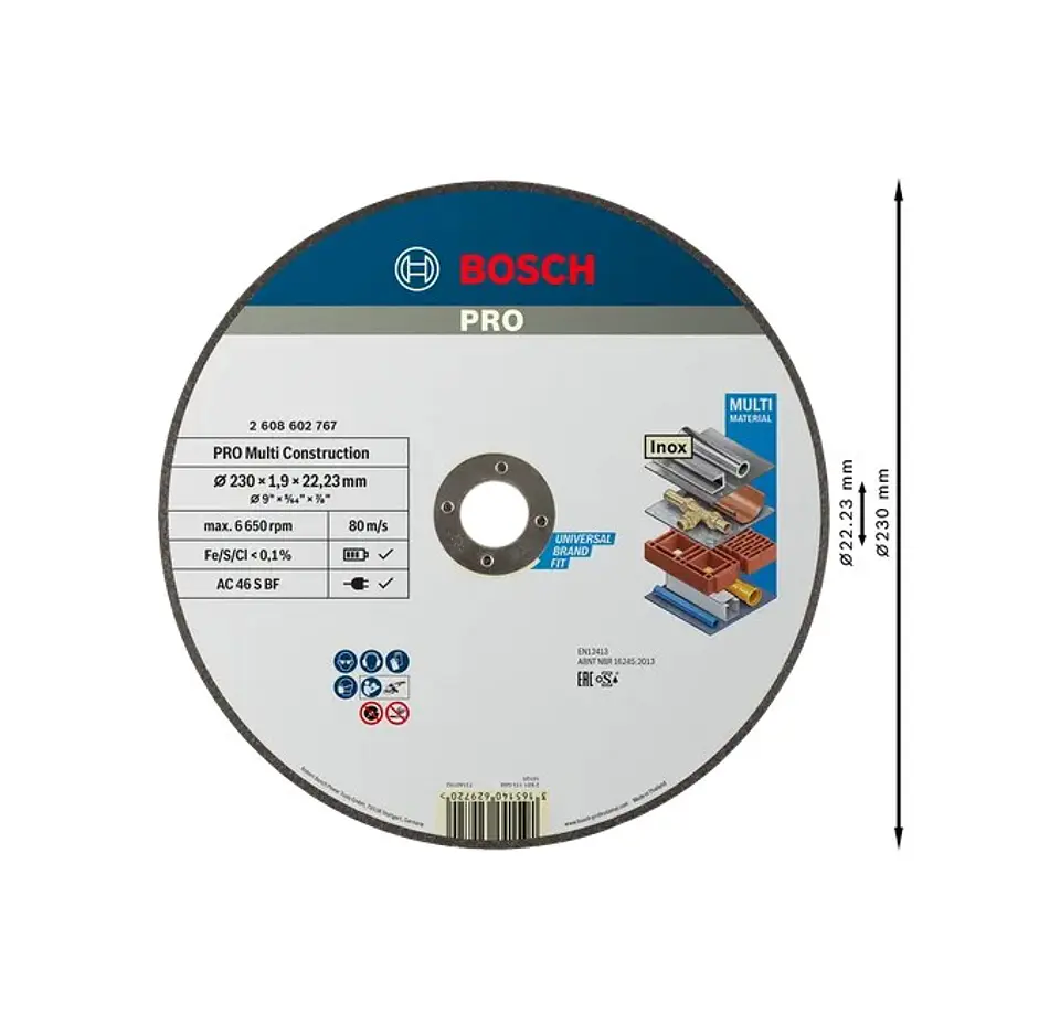 Disco abrasivo Ø230mm PRO Multi Construction colado BOSCH  2