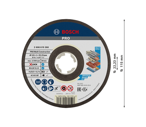 Disco abrasivo Ø115mm PRO Multi Construction colado BOSCH 