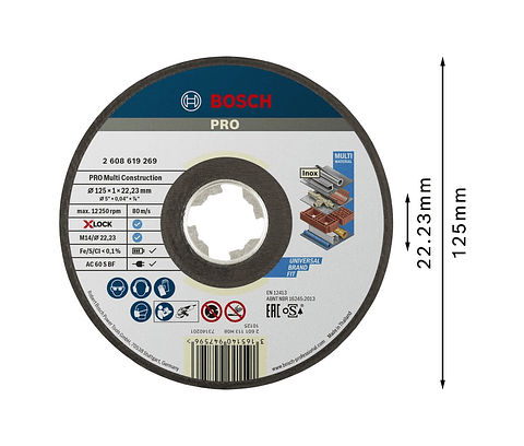 Disco abrasivo Ø125mm PRO Multi Construction colado BOSCH