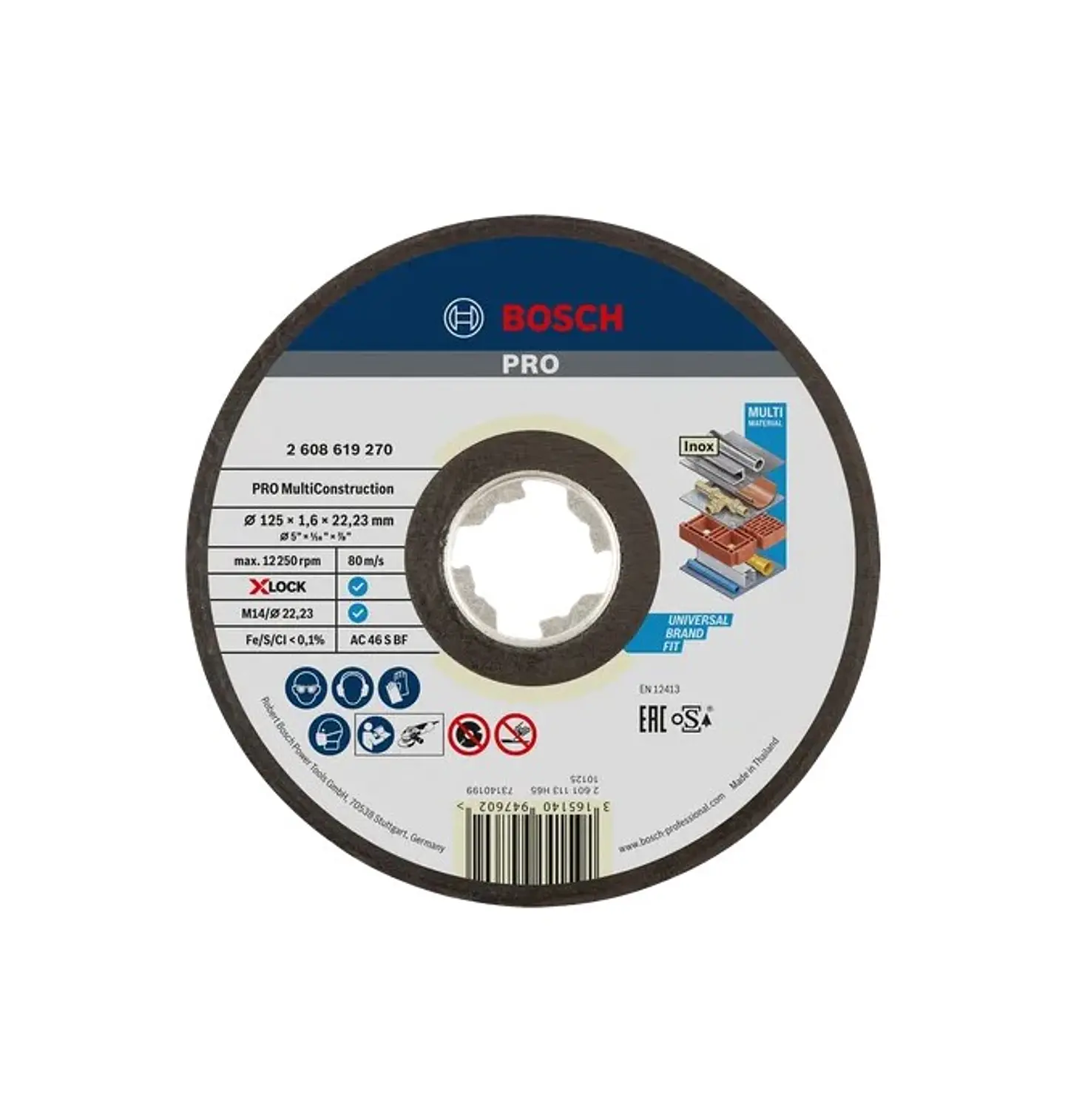 Disco abrasivo Ø125mm PRO Multi Construction colado BOSCH 1