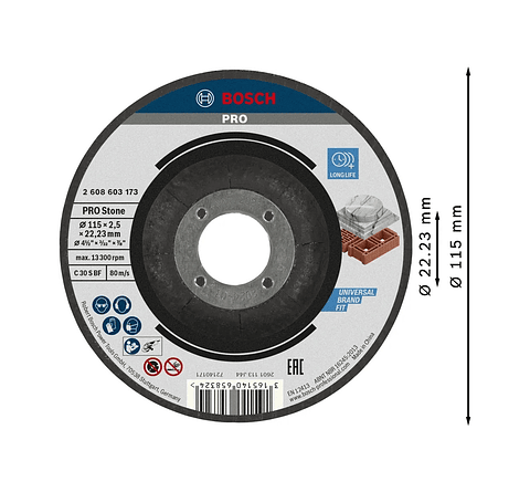 Disco abrasivo Ø115mm colado PRO Stone BOSCH