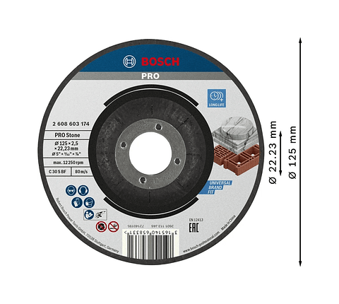 Disco abrasivo Ø125mm colado PRO Stone BOSCH