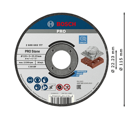 Disco abrasivo Ø115mm colado PRO Stone BOSCH
