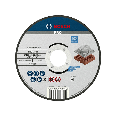 Disco abrasivo Ø125mm colado PRO Stone BOSCH
