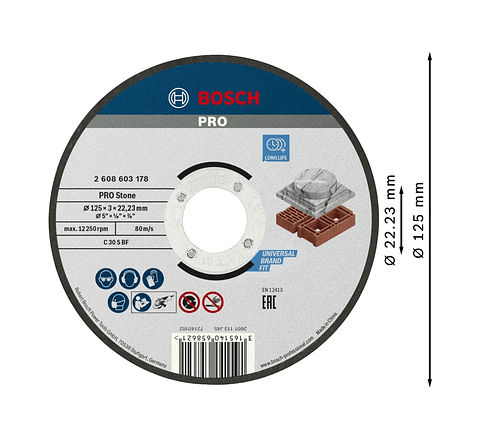 Disco abrasivo Ø125mm colado PRO Stone BOSCH