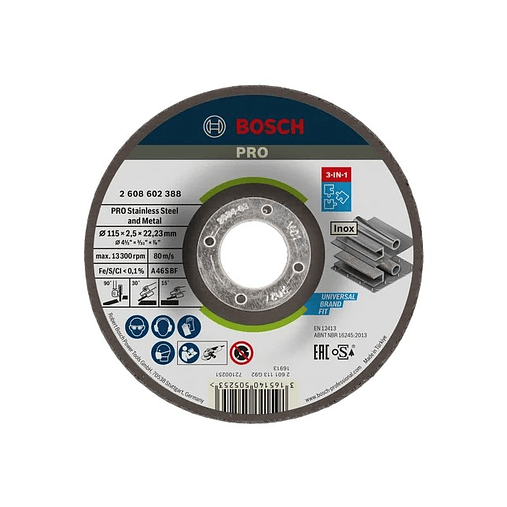 Disco colado 3 em 1 Ø115mm PRO Stainless Steel and Metal BOSCH  1