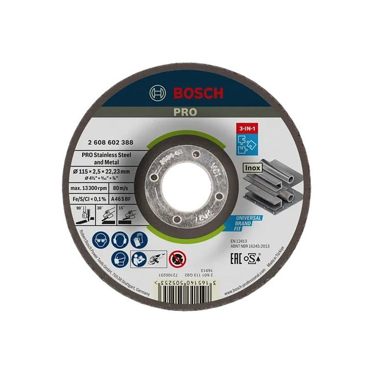 Disco colado 3 em 1 Ø115mm PRO Stainless Steel and Metal BOSCH  1