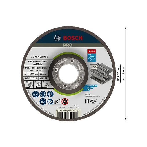 Disco colado 3 em 1 Ø115mm PRO Stainless Steel and Metal BOSCH  2