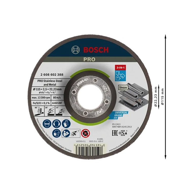 Disco colado 3 em 1 Ø115mm PRO Stainless Steel and Metal BOSCH  2