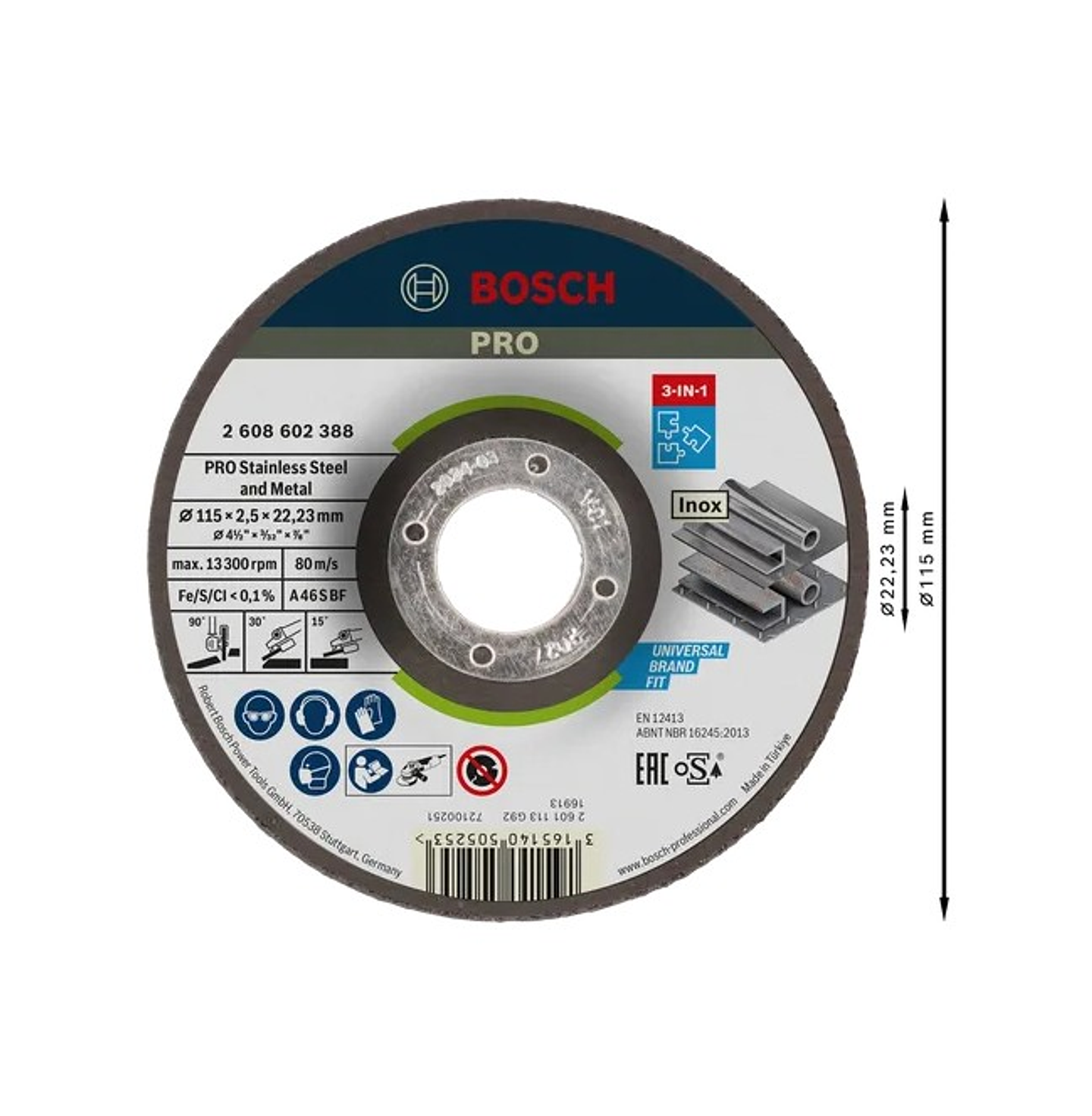 Disco colado 3 em 1 Ø115mm PRO Stainless Steel and Metal BOSCH  2