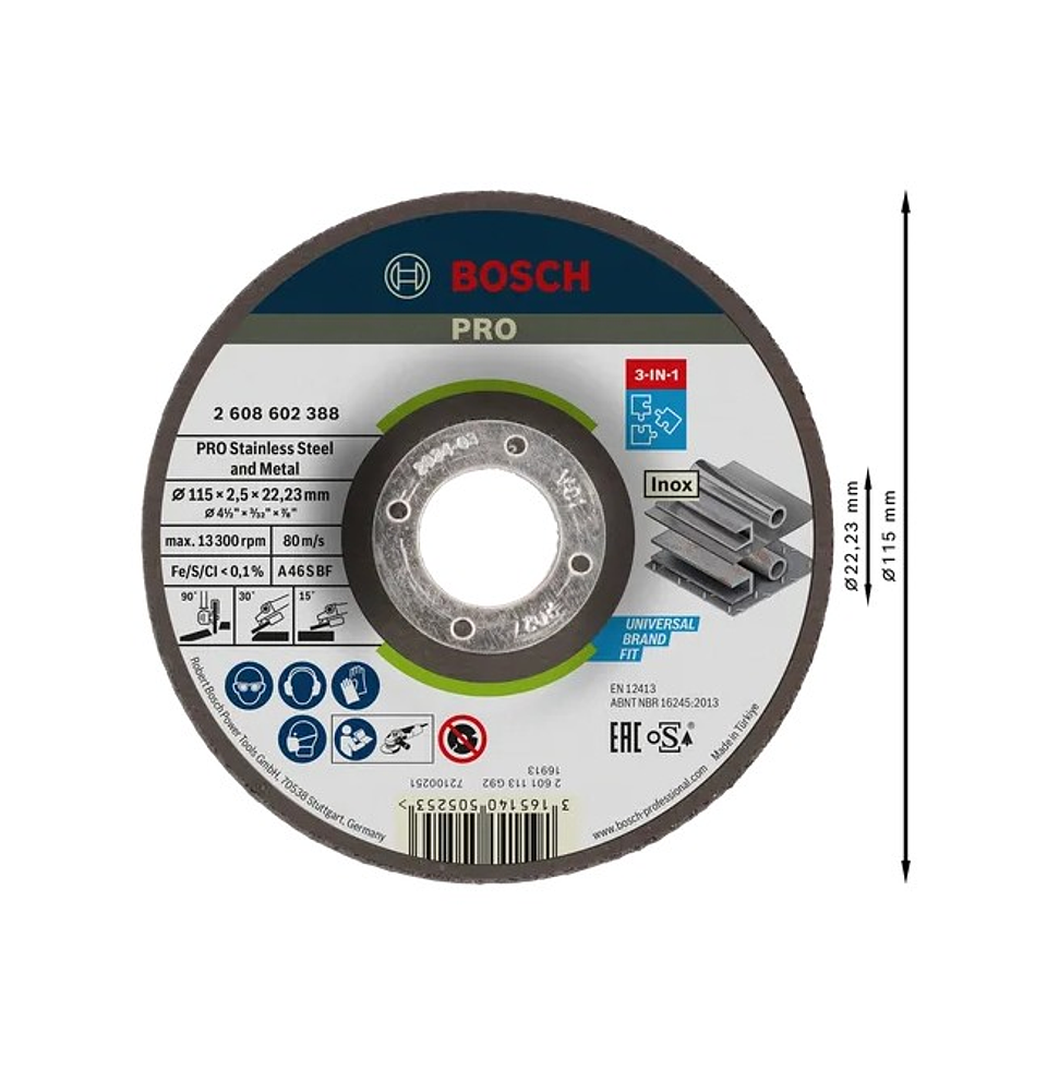 Disco colado 3 em 1 Ø115mm PRO Stainless Steel and Metal BOSCH  2