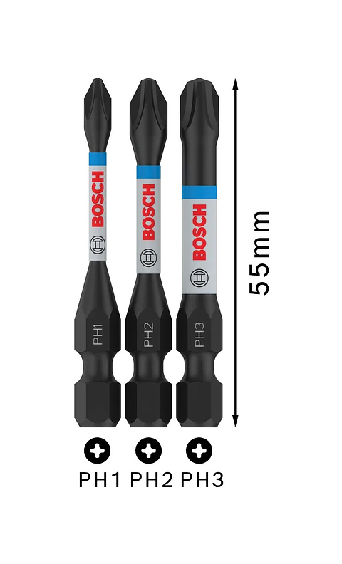 Ponta de aparafusar PRO Impact PH1 / PH2 / PH3 x (3 unids) BOSCH