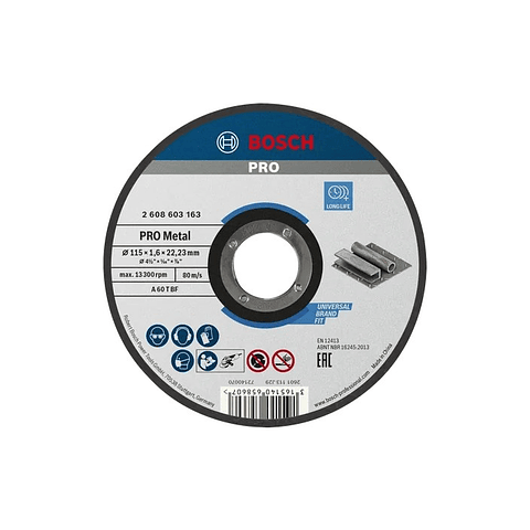 Disco abrasivo Ø115mm colado PRO Metal BOSCH