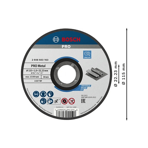 Disco abrasivo Ø115mm colado PRO Metal BOSCH