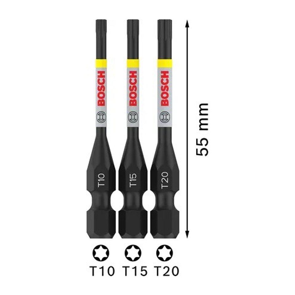 Ponta de aparafusar PRO Impact T10, T15, T20, 55 mm (3unids) BOSCH 2