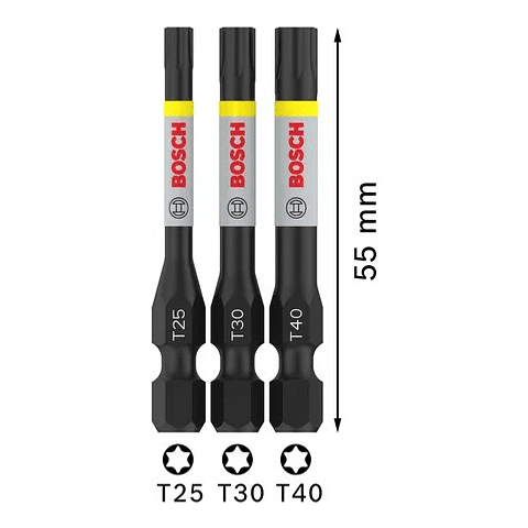 Ponta de aparafusar PRO Impact T25 / T30 / T40, 55 mm (3unids) BOSCH