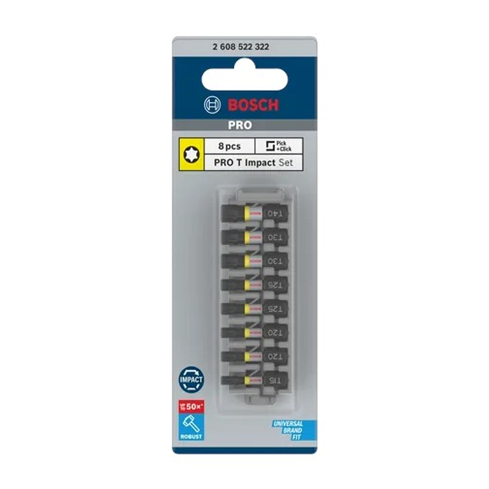 Ponta de aparafusar PRO Torx Impact, T15, T20(x2), T25(x2), T30(x2), T40, (8unids) BOSCH 3