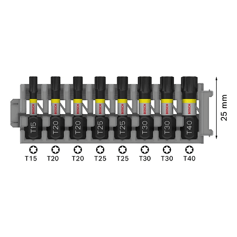 Ponta de aparafusar PRO Torx Impact, T15, T20(x2), T25(x2), T30(x2), T40, (8unids) BOSCH