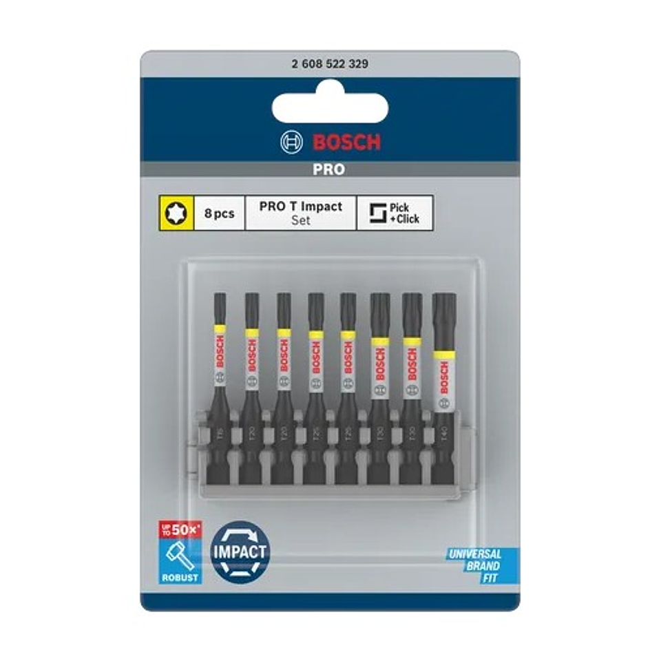 Ponta de aparafusar PRO Torx Impact, T15, T20(x2), T25(x2), T30(x2), T40, 55mm (8unids) BOSCH 3