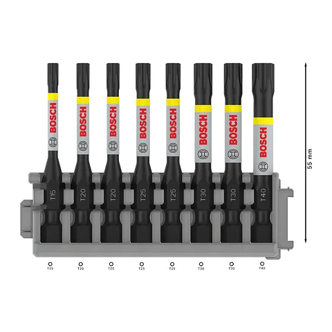 Ponta de aparafusar PRO Torx Impact, T15, T20(x2), T25(x2), T30(x2), T40, 55mm (8unids) BOSCH
