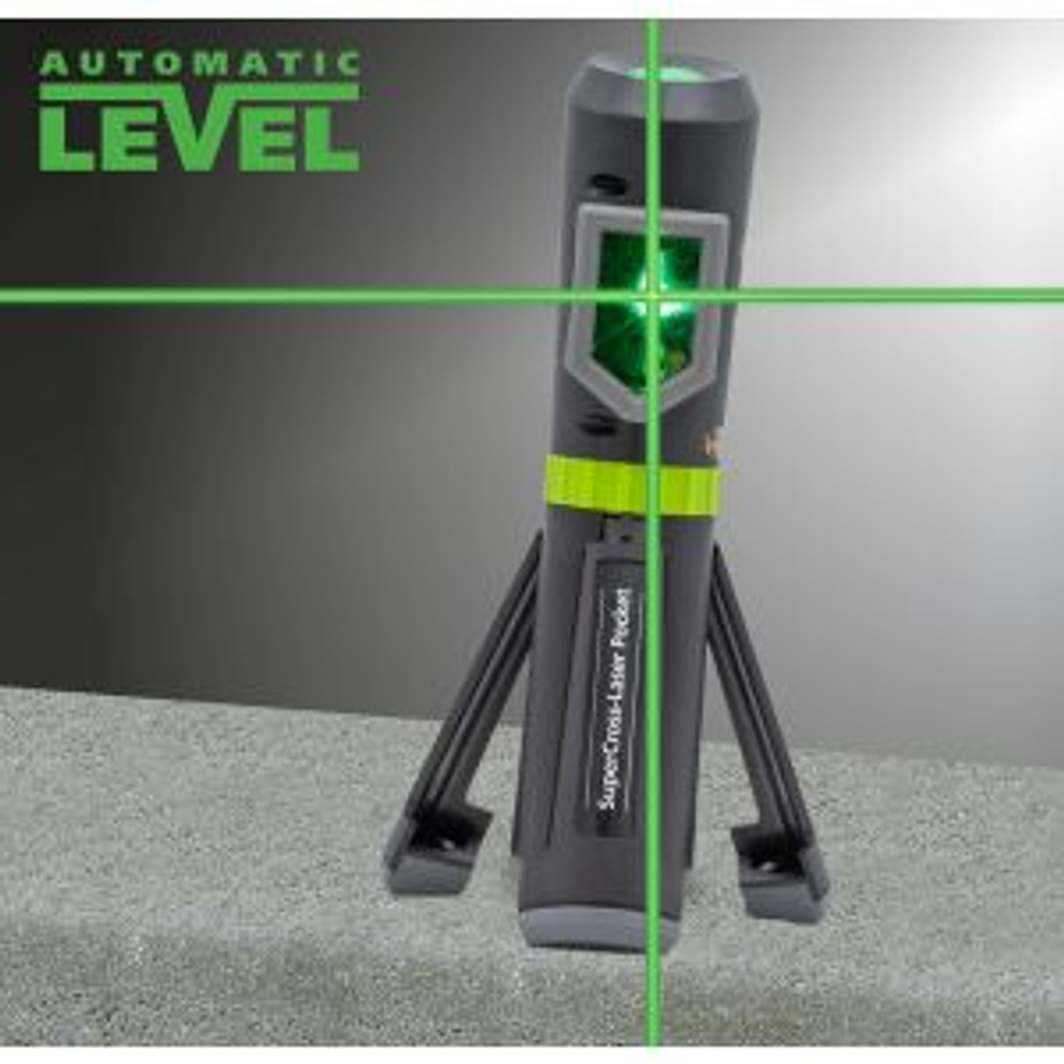 Laser de cruz verde, estiloso e compacto, com tripé integrado de 3 pernas e rosca 1/4