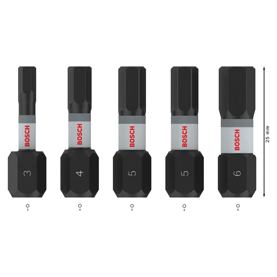 Ponta de aparafusar PRO Impact H3, H4, H5 (x2), H6, 25 mm (5 unid.) BOSCH  3