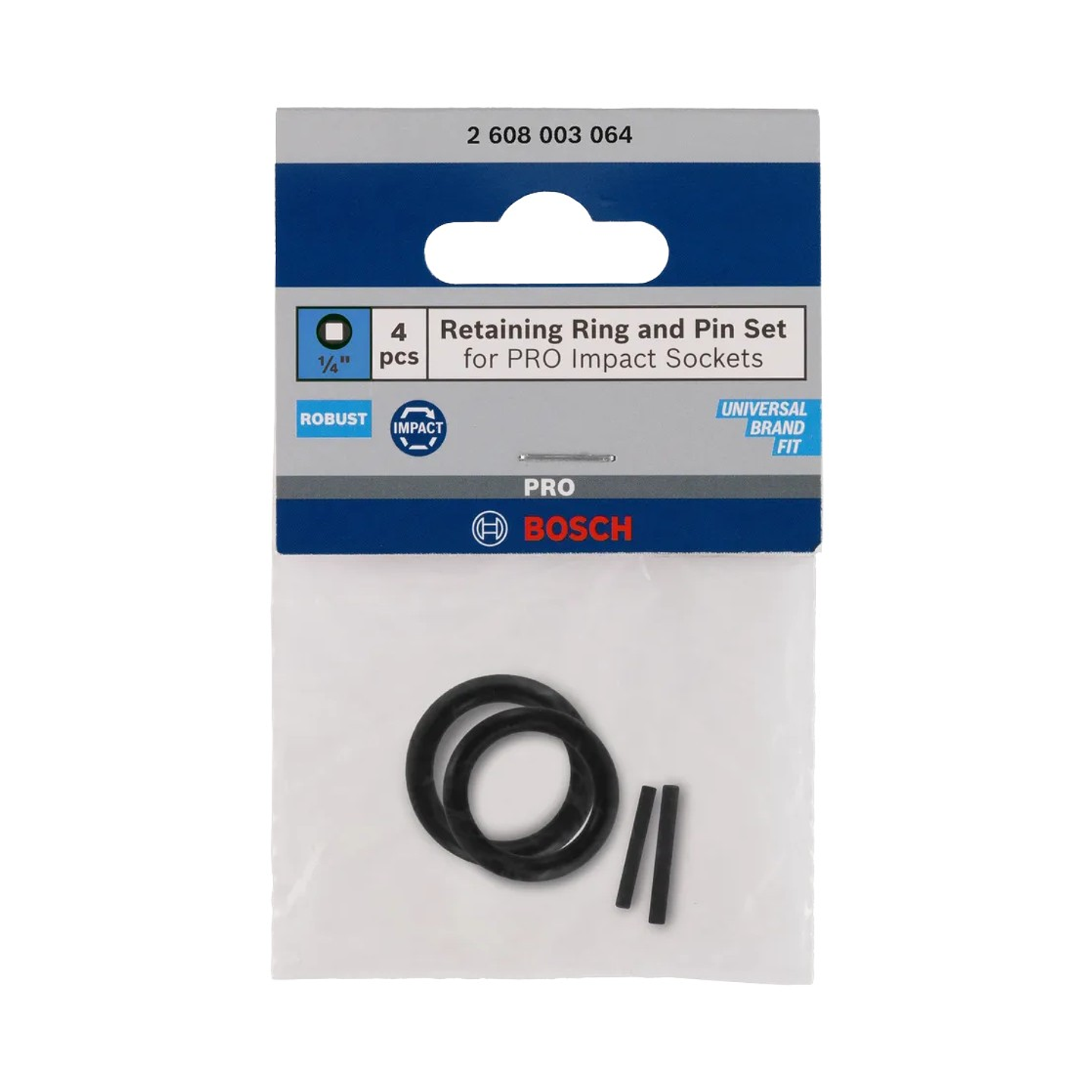 Conjunto de anel e pino de retenção para tomada de impacto profissional, 1/4 (4 unids) BOSCH 1
