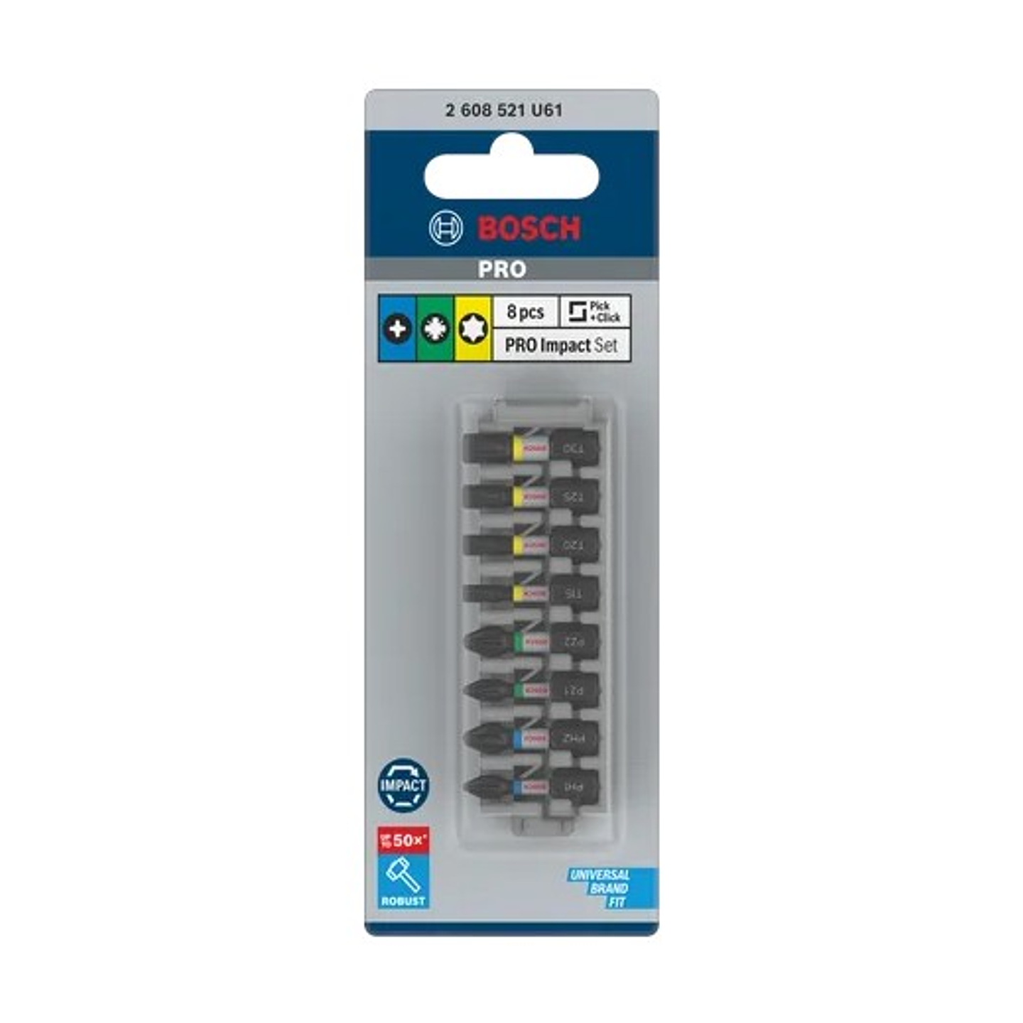 Conjunto de brocas PRO Impact Screwdriver, PH1; PH2; PZ1; PZ2; T15; T20; T25; T30, 25 mm, (8 unids) BOSCH 3