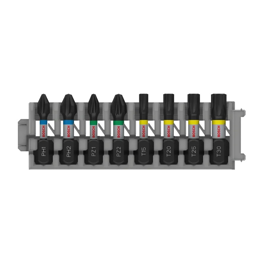 Conjunto de brocas PRO Impact Screwdriver, PH1; PH2; PZ1; PZ2; T15; T20; T25; T30, 25 mm, (8 unids) BOSCH