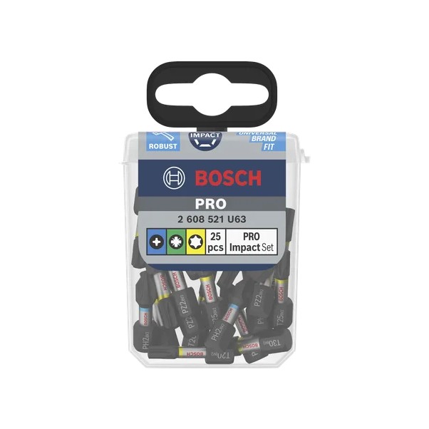 Conjunto de brocas PRO Impact Screwdriver, PH2 (x5), PZ2 (x5), T20 (x5), T25 (x5), T30 (x5), 25 mm, expositor, 10 x 25 unid BOSCH