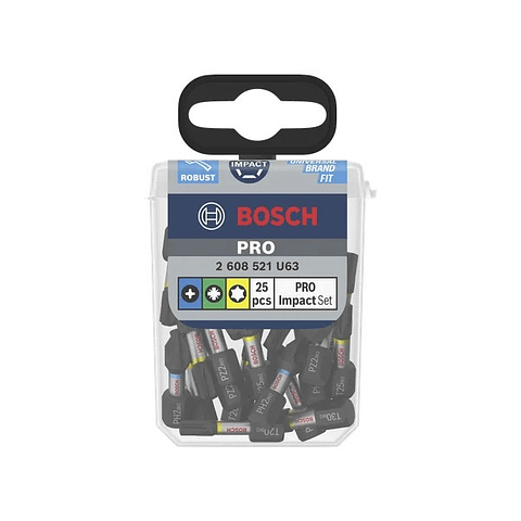 Conjunto de brocas PRO Impact Screwdriver, PH2 (x5), PZ2 (x5), T20 (x5), T25 (x5), T30 (x5), 25 mm, expositor, 10 x 25 unid BOSCH
