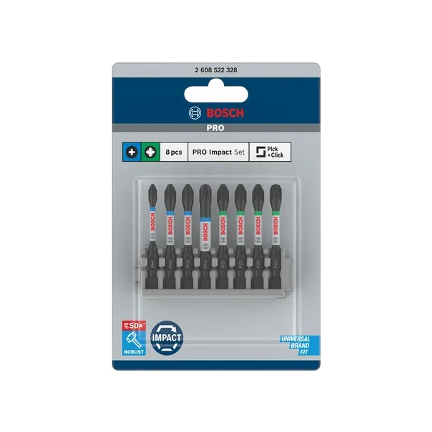 Conjunto de pontas da aparafusar PRO Impact, PH1, PH2(x2), PH3, PZ1, PZ2(x2), PZ3, 55 mm, 8 peças BOSCH 3