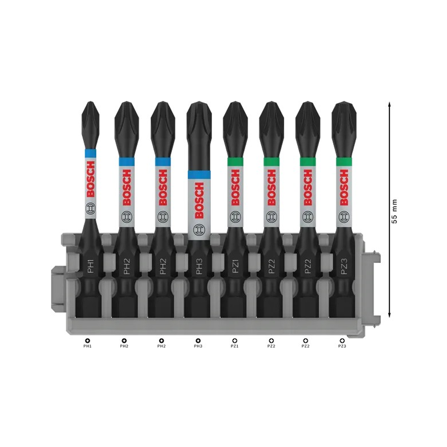 Conjunto de pontas da aparafusar PRO Impact, PH1, PH2(x2), PH3, PZ1, PZ2(x2), PZ3, 55 mm, 8 peças BOSCH 2