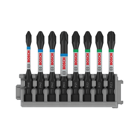 Conjunto de pontas da aparafusar PRO Impact, PH1, PH2(x2), PH3, PZ1, PZ2(x2), PZ3, 55 mm, 8 peças BOSCH