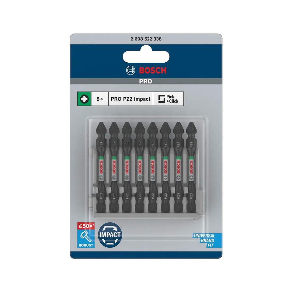 Pontas com duas extremidades PRO Impact com índice Pick and Click, PZ2, 65 mm, (8 unids) BOSCH 3