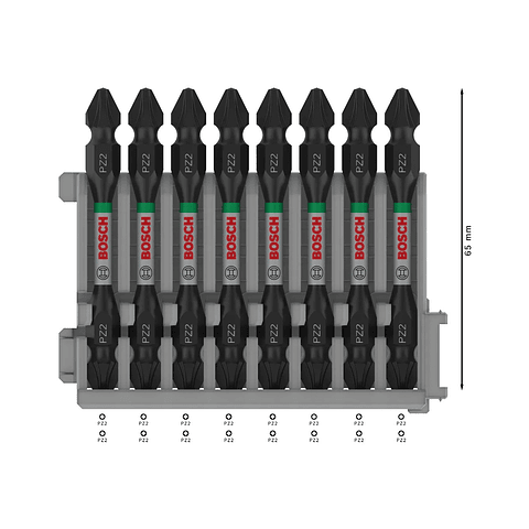 Pontas com duas extremidades PRO Impact com índice Pick and Click, PZ2, 65 mm, (8 unids) BOSCH