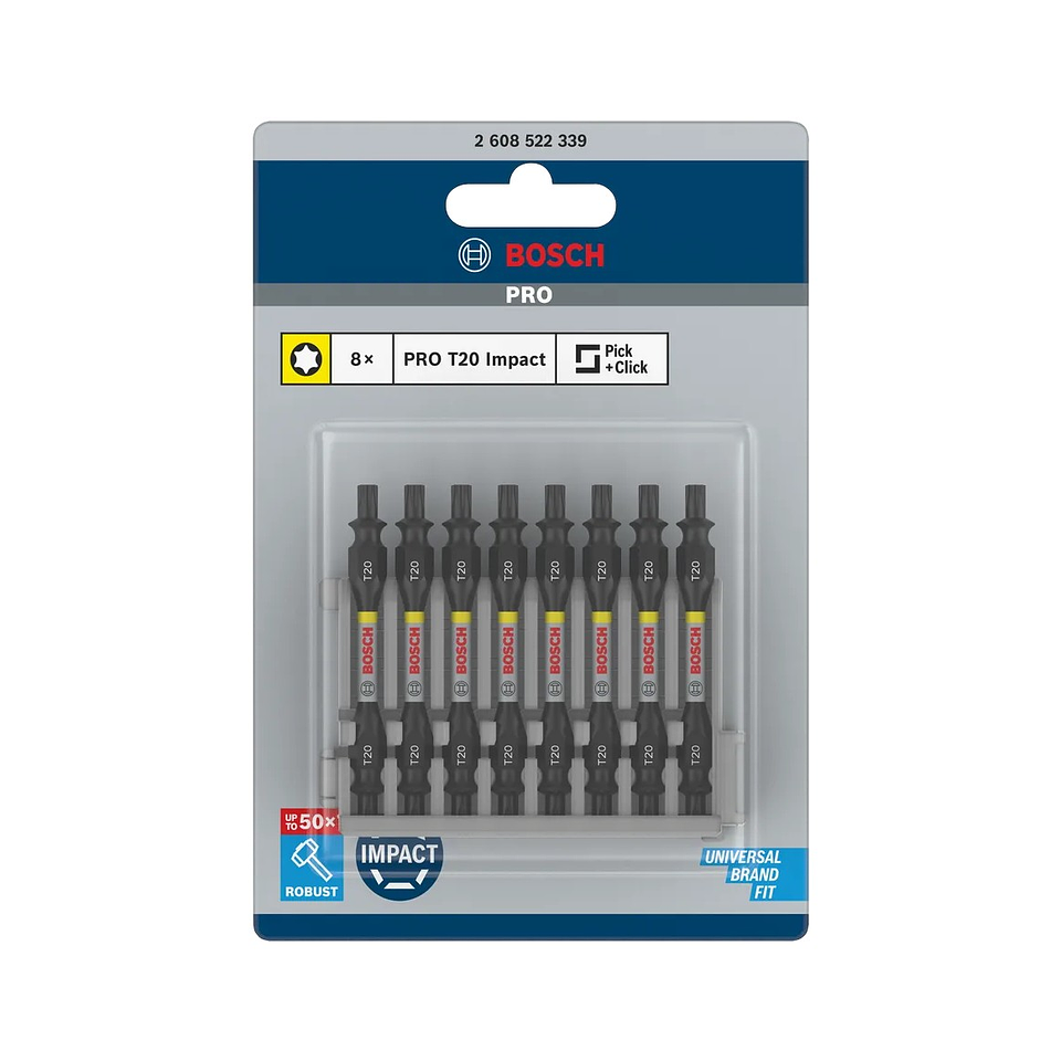 Pontas com duas extremidades PRO Impact com índice Pick and Click, T20, 65 mm, (8 unids) BOSCH 3