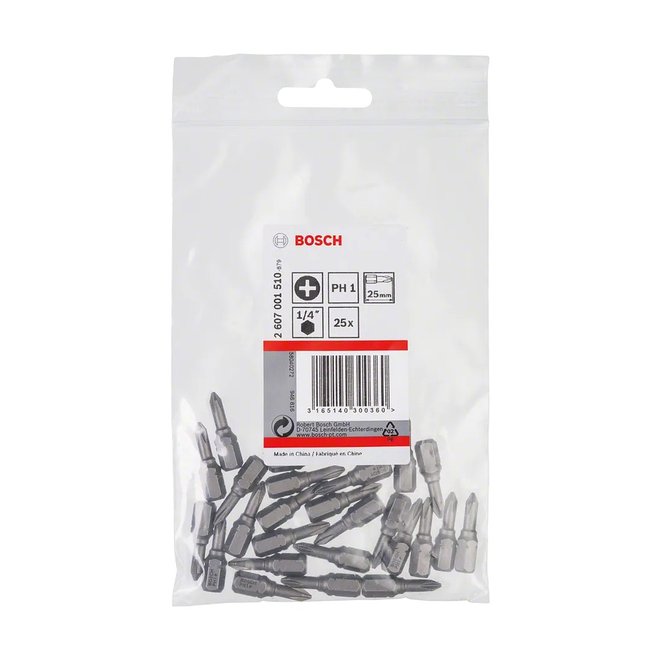 Ponta da aparafusadora Extra Hard PH1 25mm (25 unids) BOSCH 2